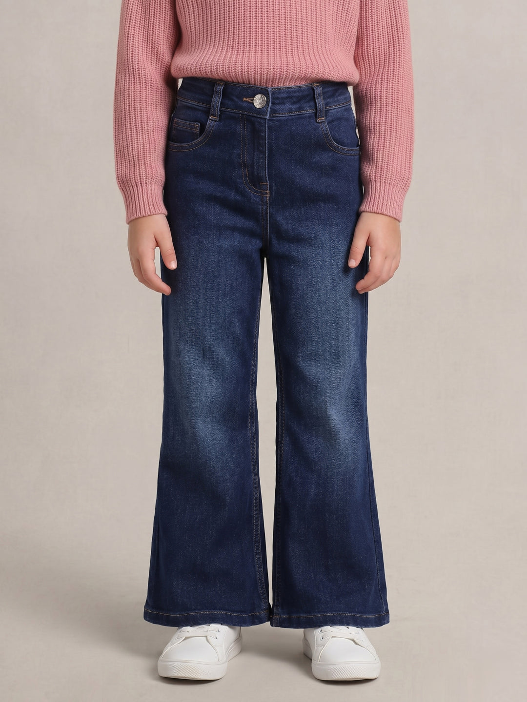 Elle Blue Cotton Solid Girls Jeans