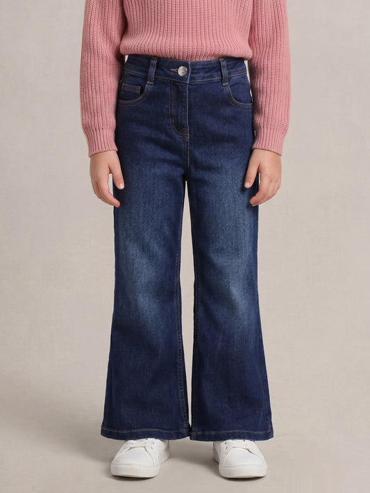 Elle Blue Cotton Solid Girls Jeans