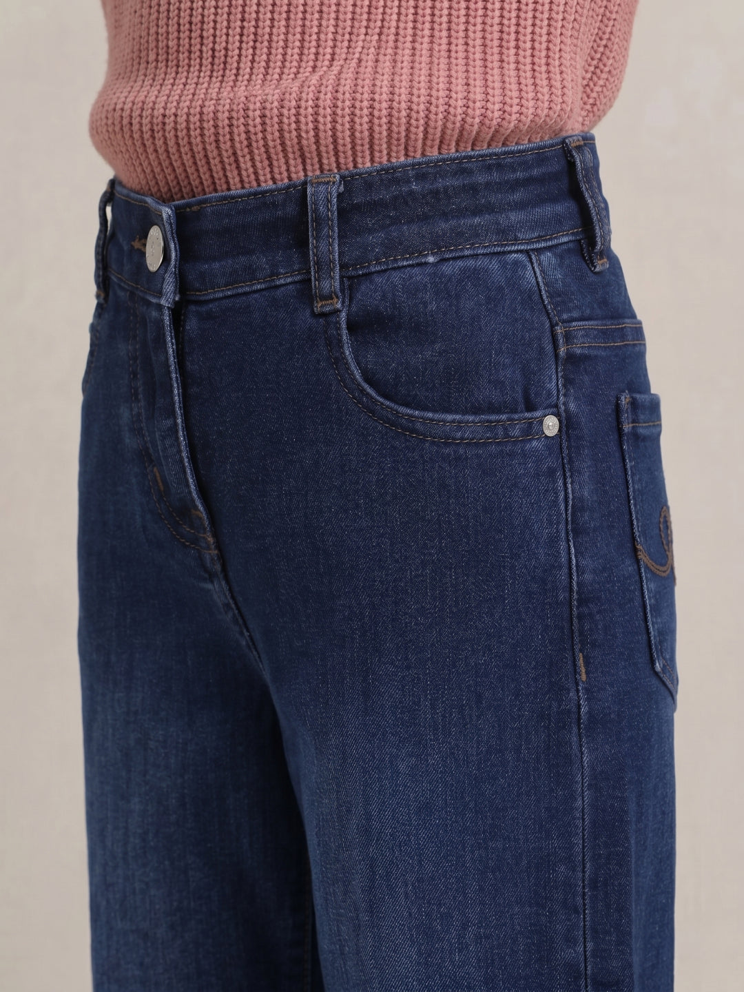Elle Blue Cotton Solid Girls Jeans