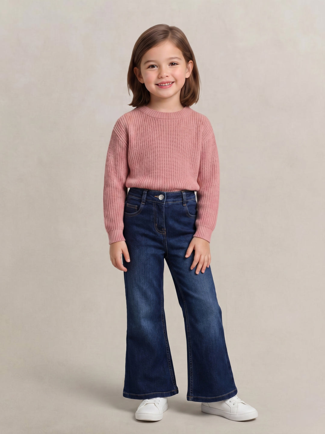 Elle Blue Cotton Solid Girls Jeans