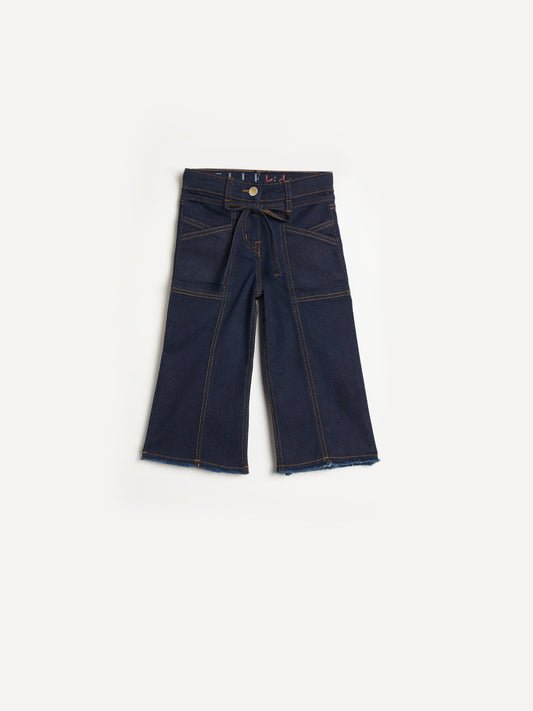 ELLE Girls Navy Blue Straight Fit Belt Jeans