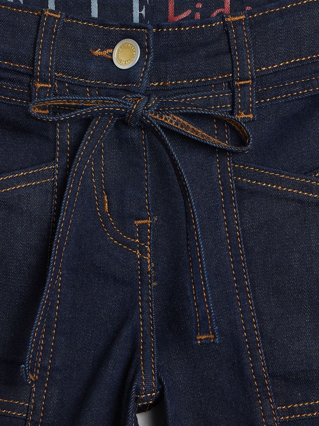 ELLE Girls Navy Blue Straight Fit Belt Jeans