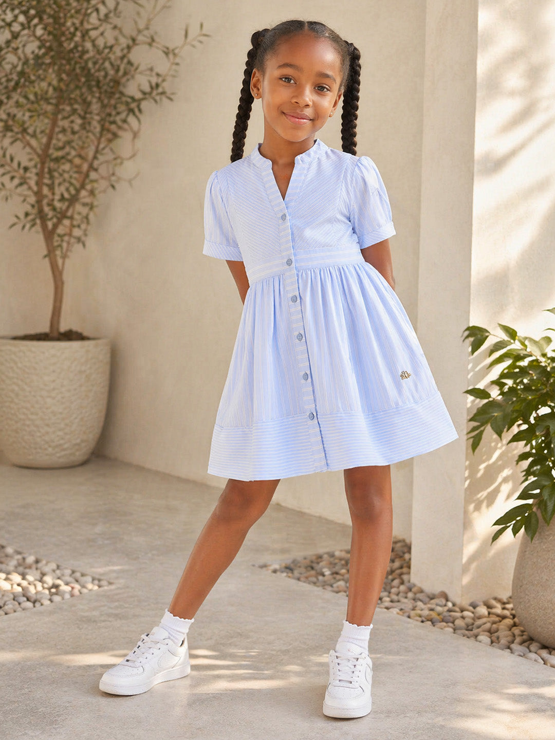 Elle Girls Multicolor Striped Fit & Flared Dress