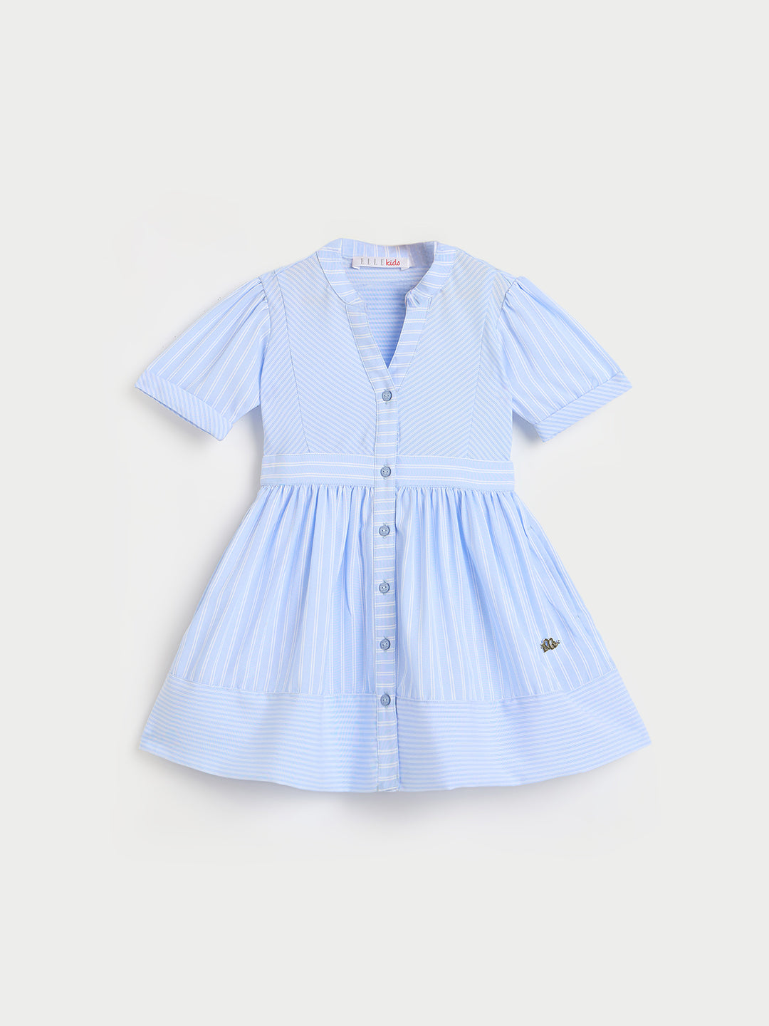 ELLE Girls Multicolor Striped Mandarin Collar Dress