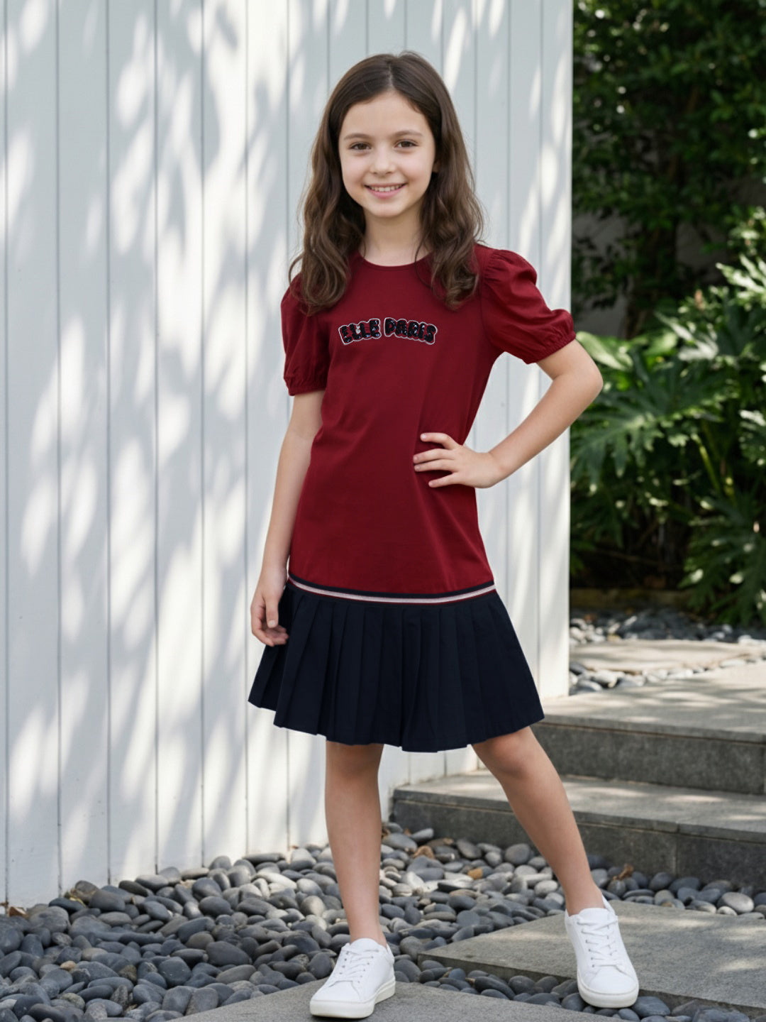 Elle Red Cotton Solid Girls Dress