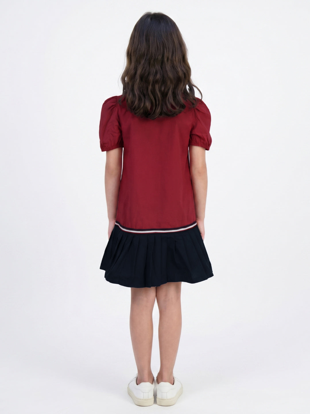 Elle Red Cotton Solid Girls Dress