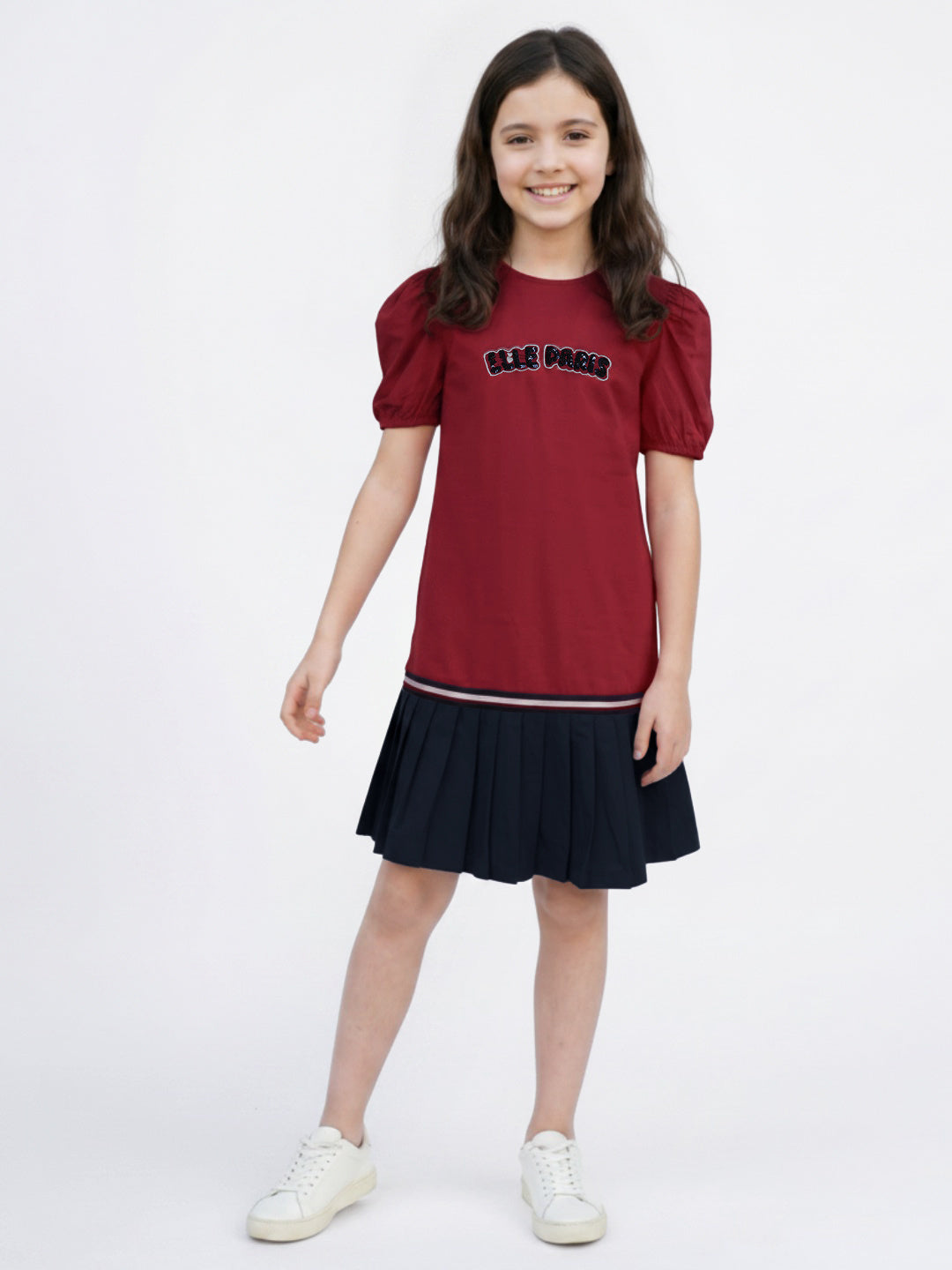 Elle Red Cotton Solid Girls Dress
