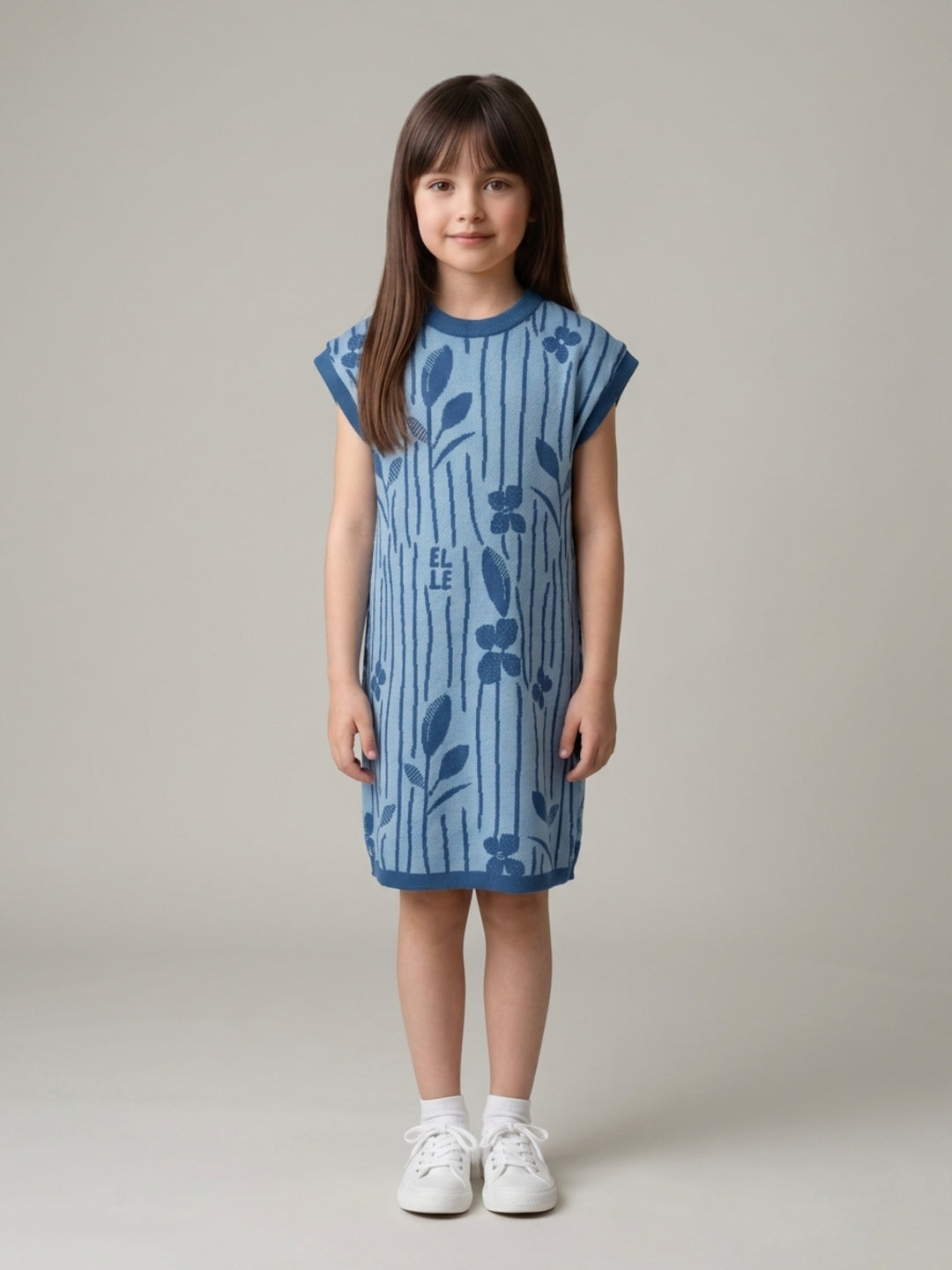 Elle Girls Blue Printed Straight Fit Pure Cotton Dress