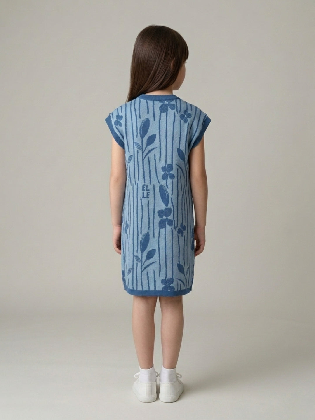 Elle Girls Blue Printed Straight Fit Pure Cotton Dress