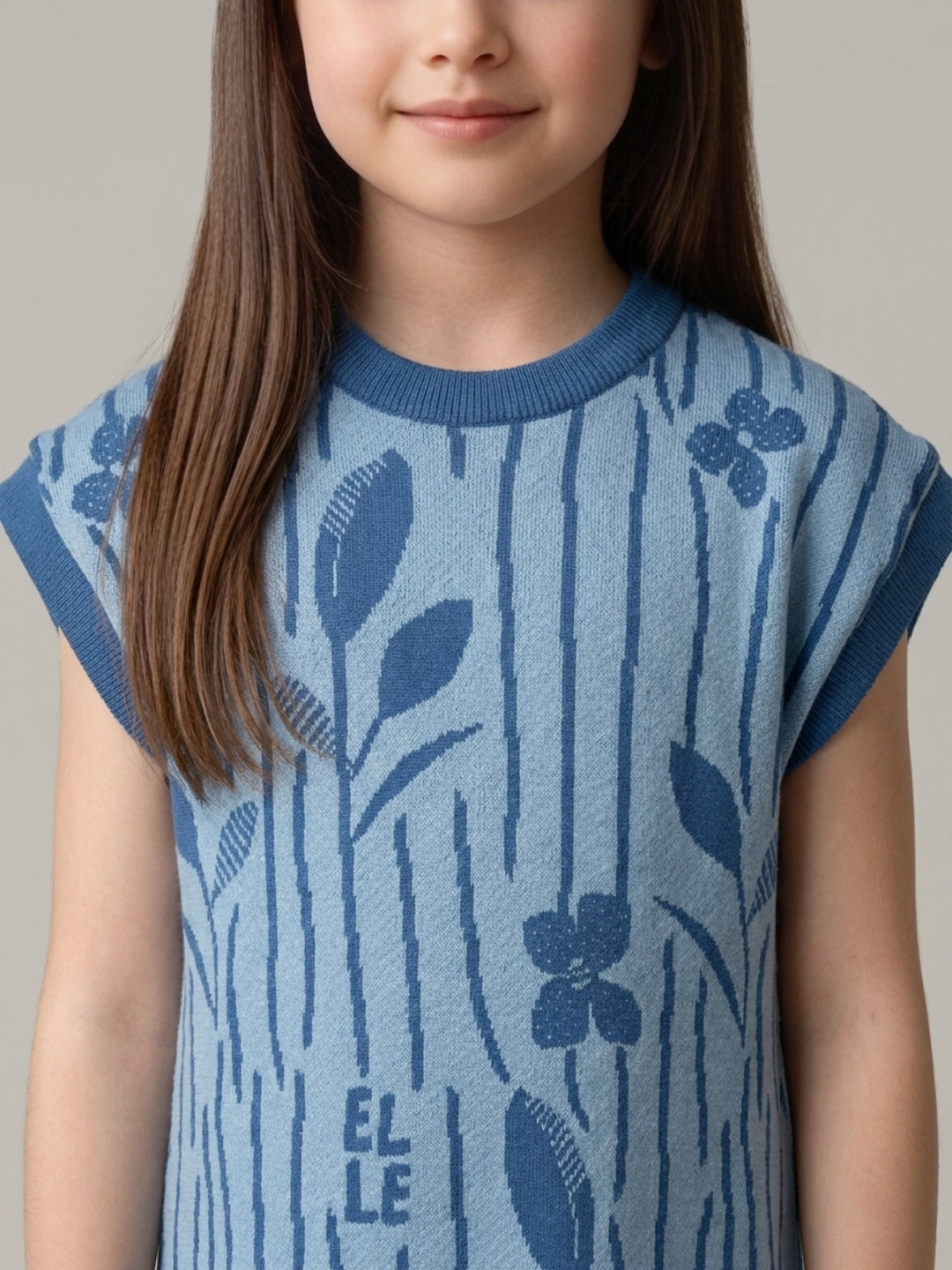 Elle Girls Blue Printed Straight Fit Pure Cotton Dress