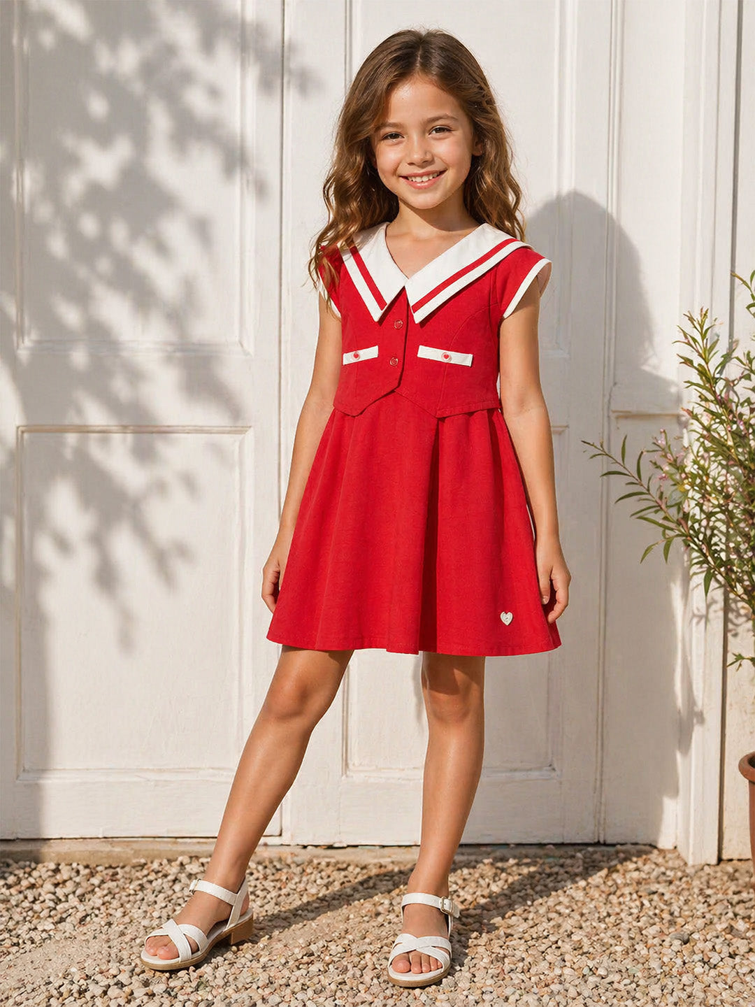 Elle Girls Red Solid Fit & Flared Dress