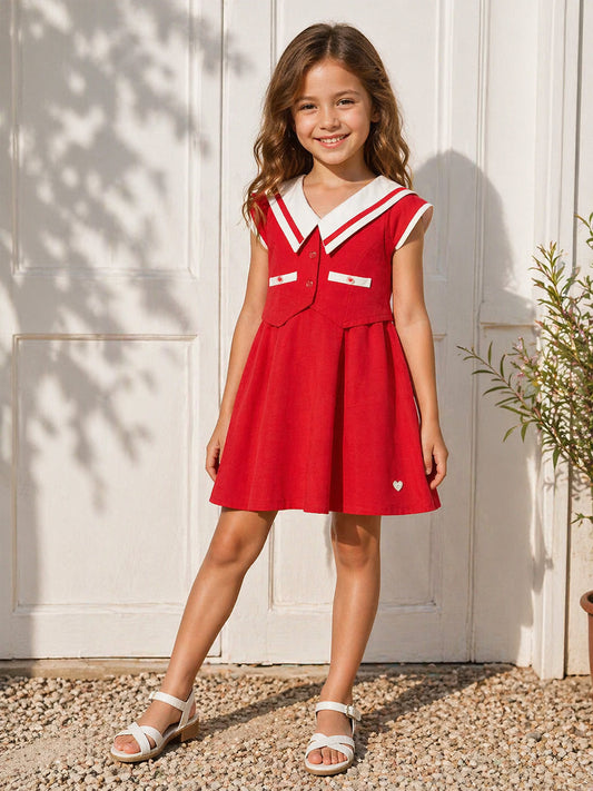Elle Girls Red Solid Fit & Flared Dress