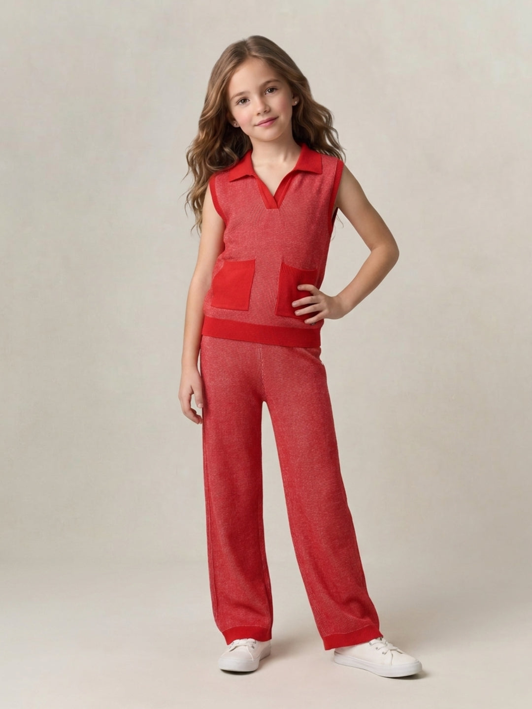 Elle Girls Red Printed Regular Fit Pure Cotton Trouser