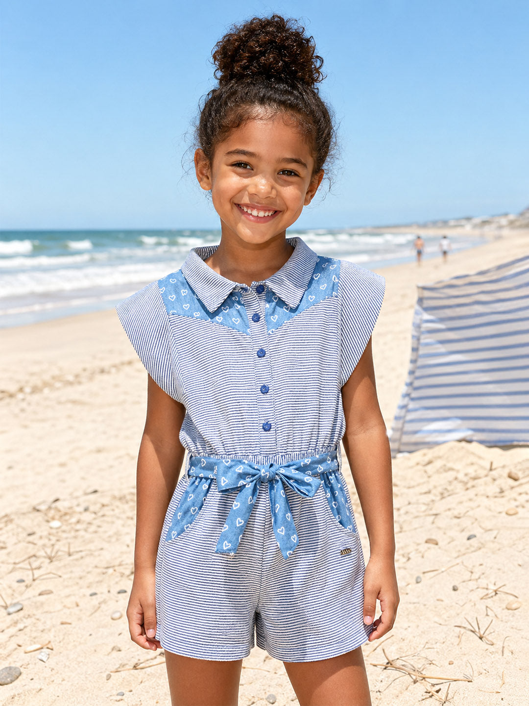Elle Girls Blue Printed Regular Fit Pure Cotton Jumpsuit