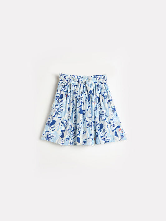 ELLE Girls Blue Printed Relaxed Fit Mini Skirt