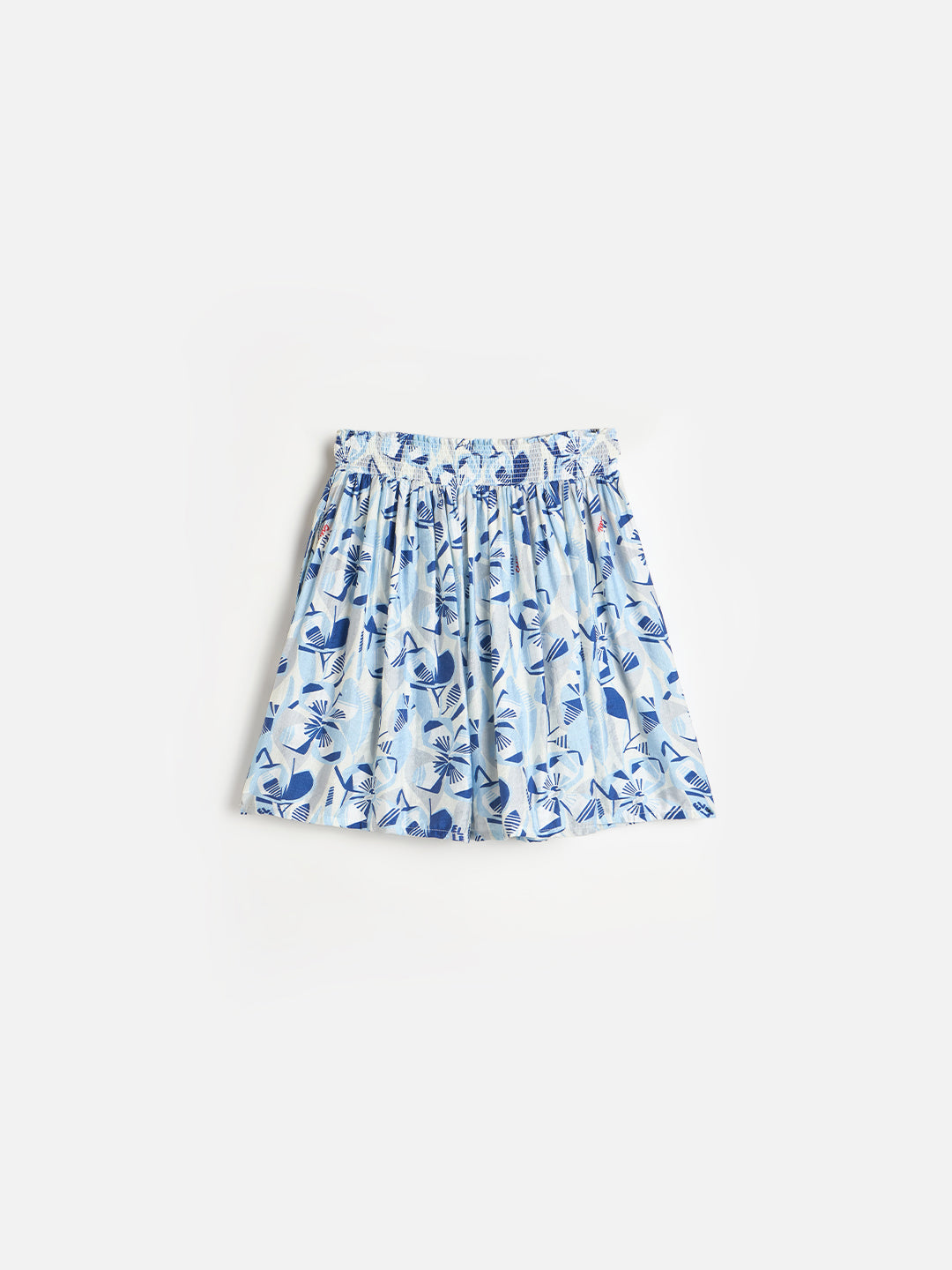 ELLE Girls Blue Printed Relaxed Fit Mini Skirt