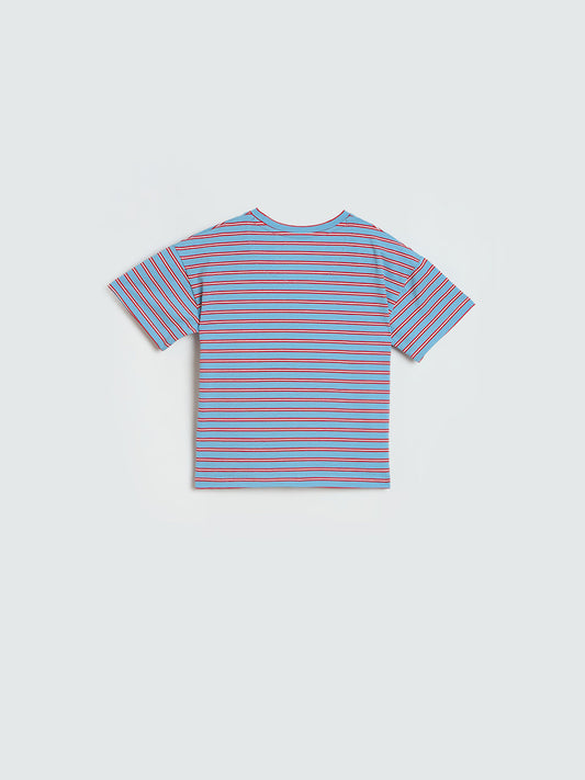 ELLE Girls Blue Striped Round Neck T-Shirt