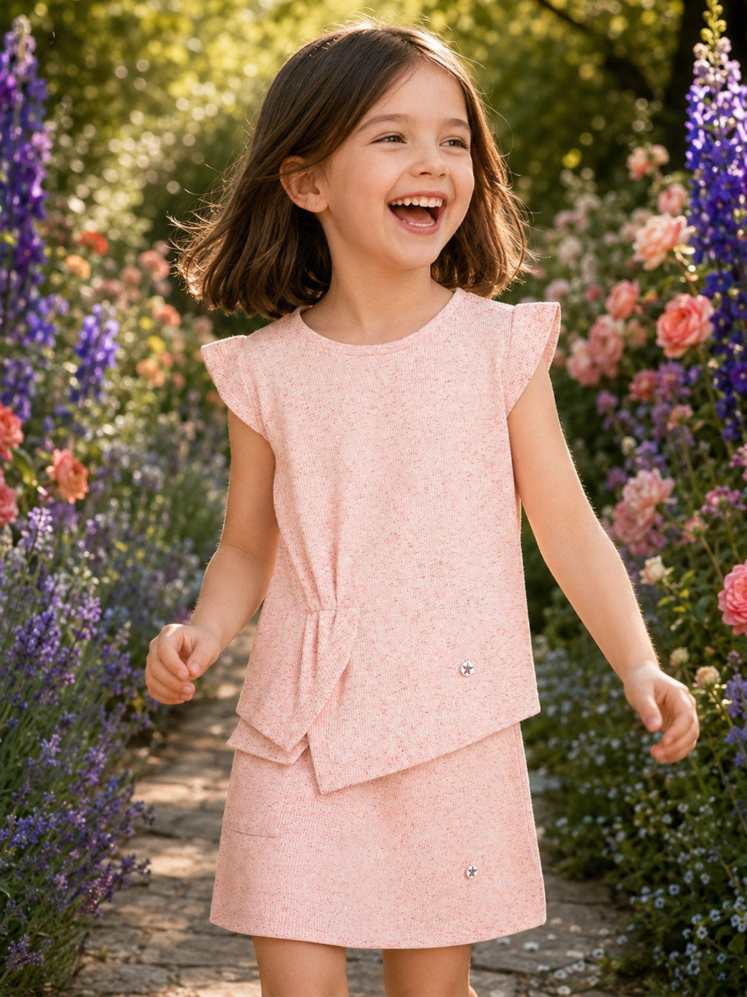 Elle Girls Peach Printed Boxy Fit T-Shirt