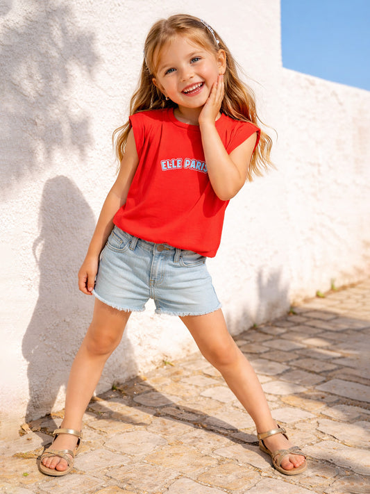Elle Girls Cotton Red Relaxed Fit T-Shirt