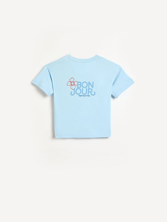 ELLE Girls Blue Relaxed Fit Round Neck T-Shirt