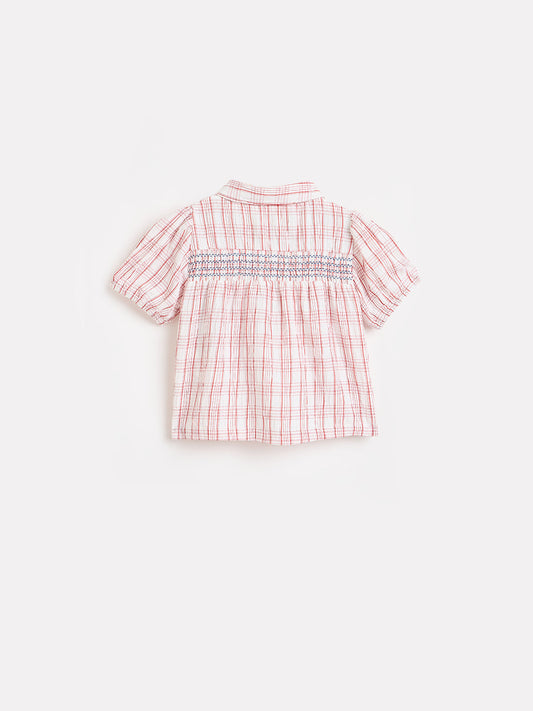 ELLE Girls Red Checked Shirt Collar Top
