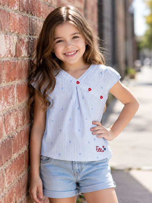 Elle Girls Blue Printed Boxy Fit Top
