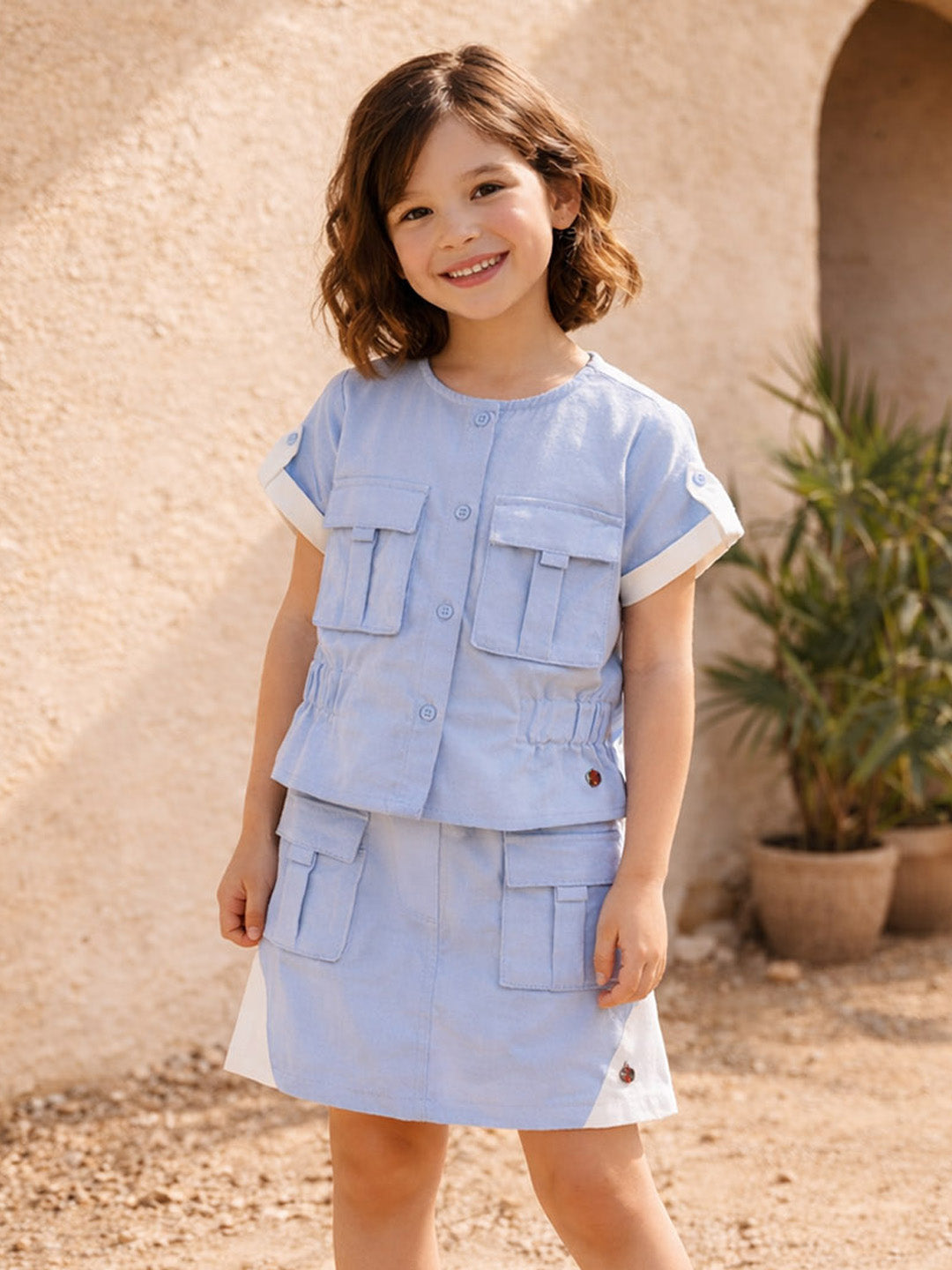 Elle Girls Sky Blue Solid Straight Fit Top
