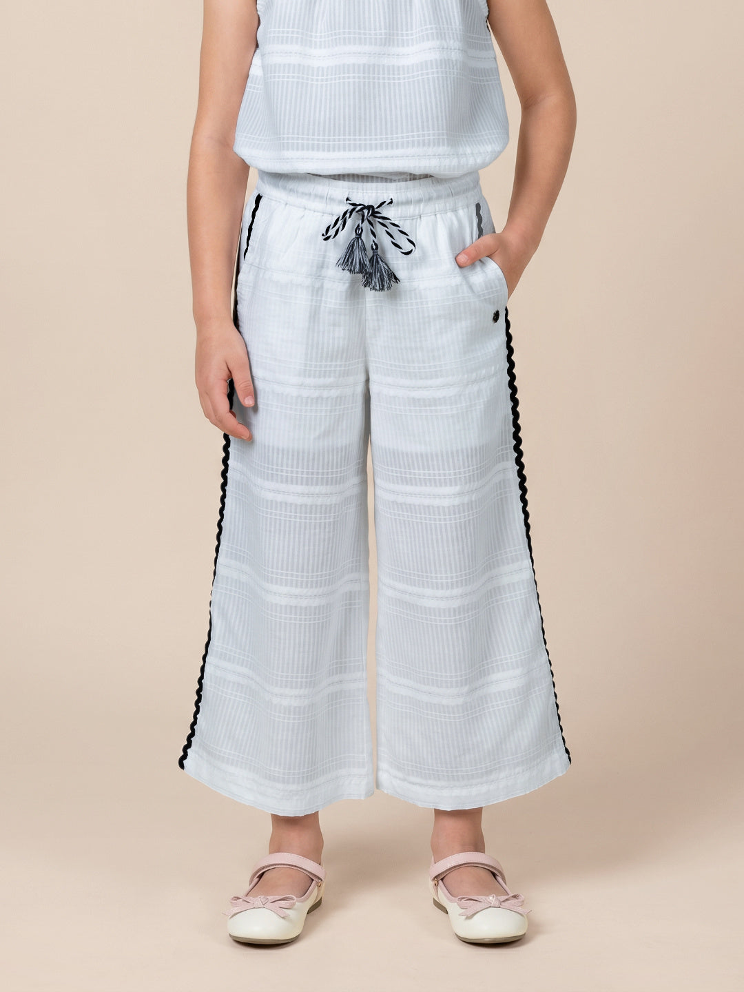 Elle White Flared Checked Girls Trouser