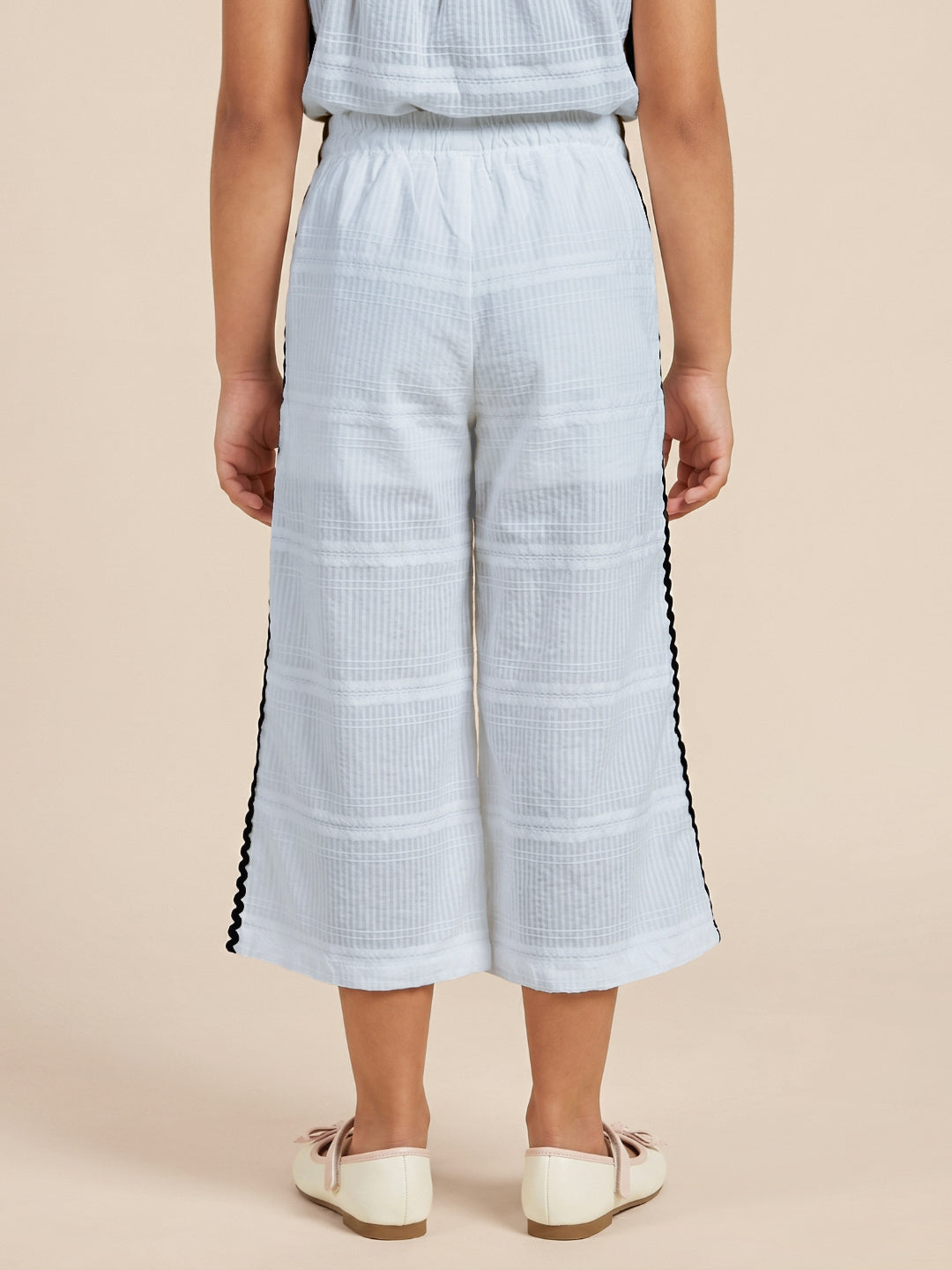 Elle White Flared Checked Girls Trouser