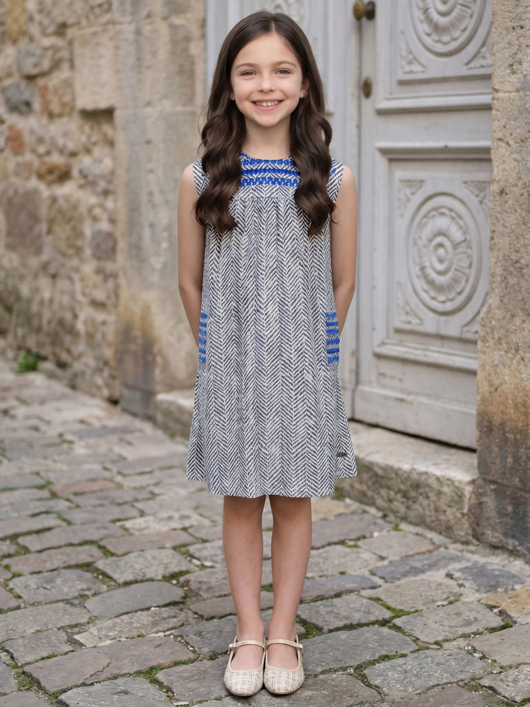 Elle Grey Rayon Printed Girls Dress