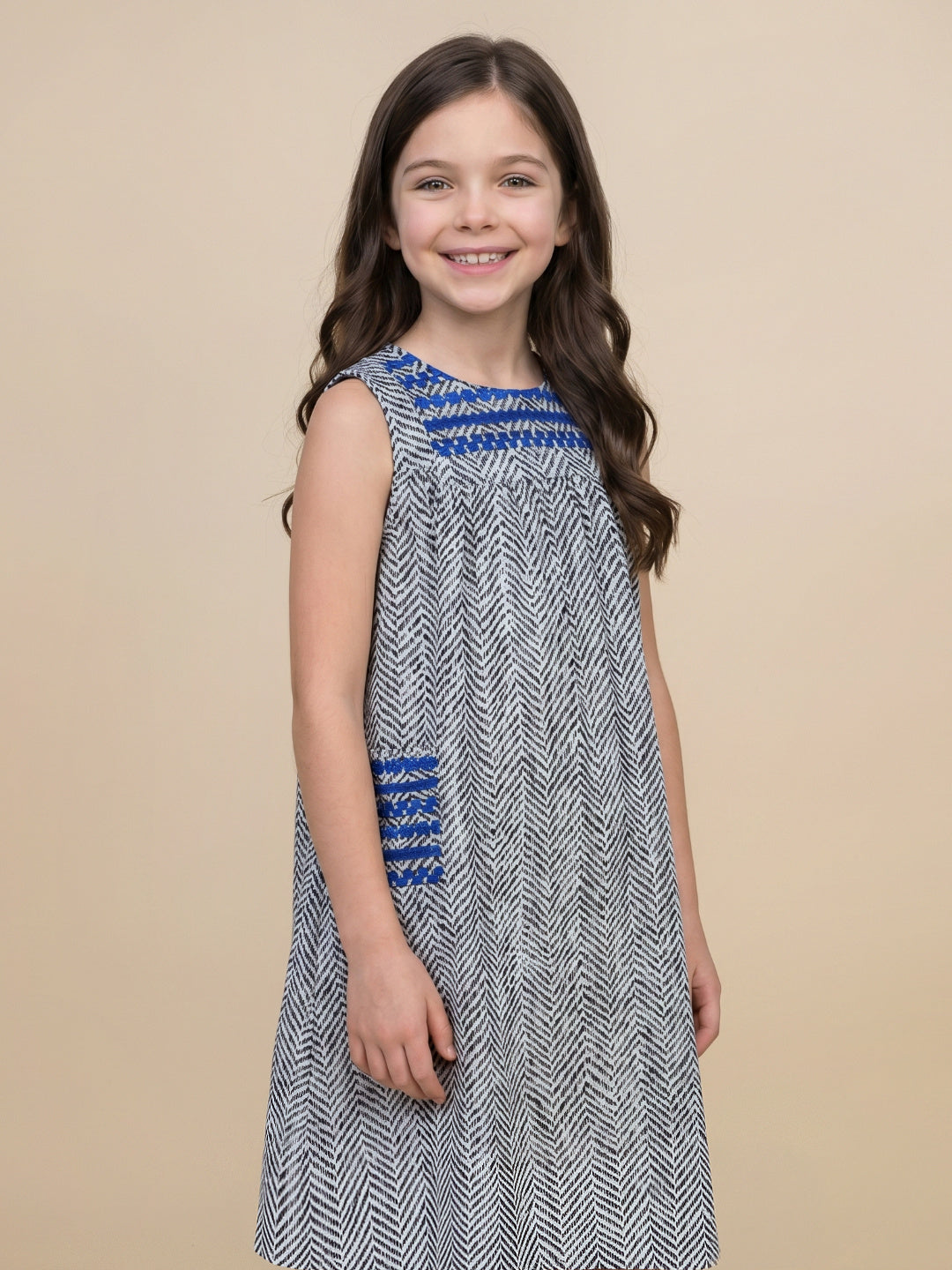 Elle Grey Rayon Printed Girls Dress