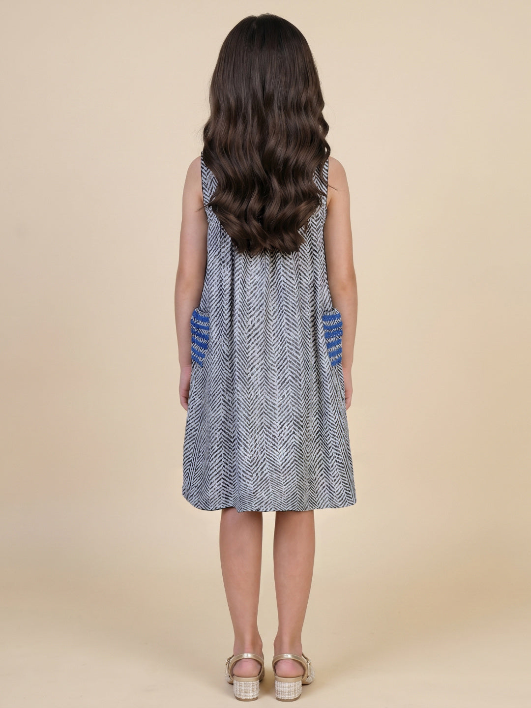 Elle Grey Rayon Printed Girls Dress