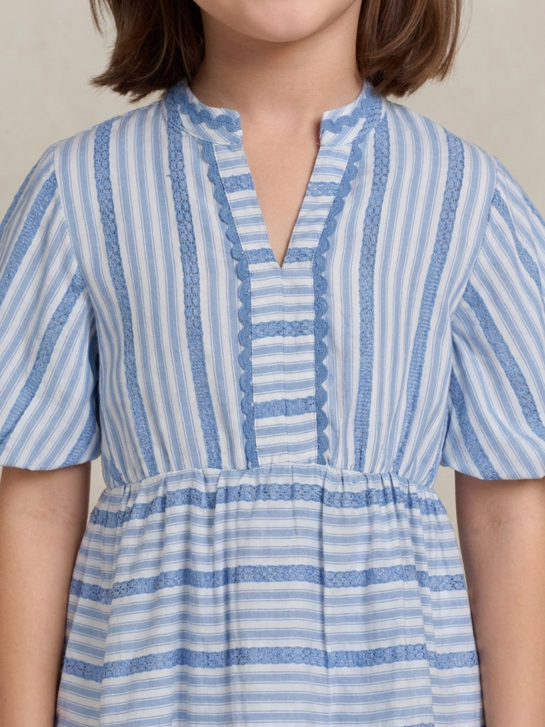 Elle Girls Blue Striped Fit & Flare Dress