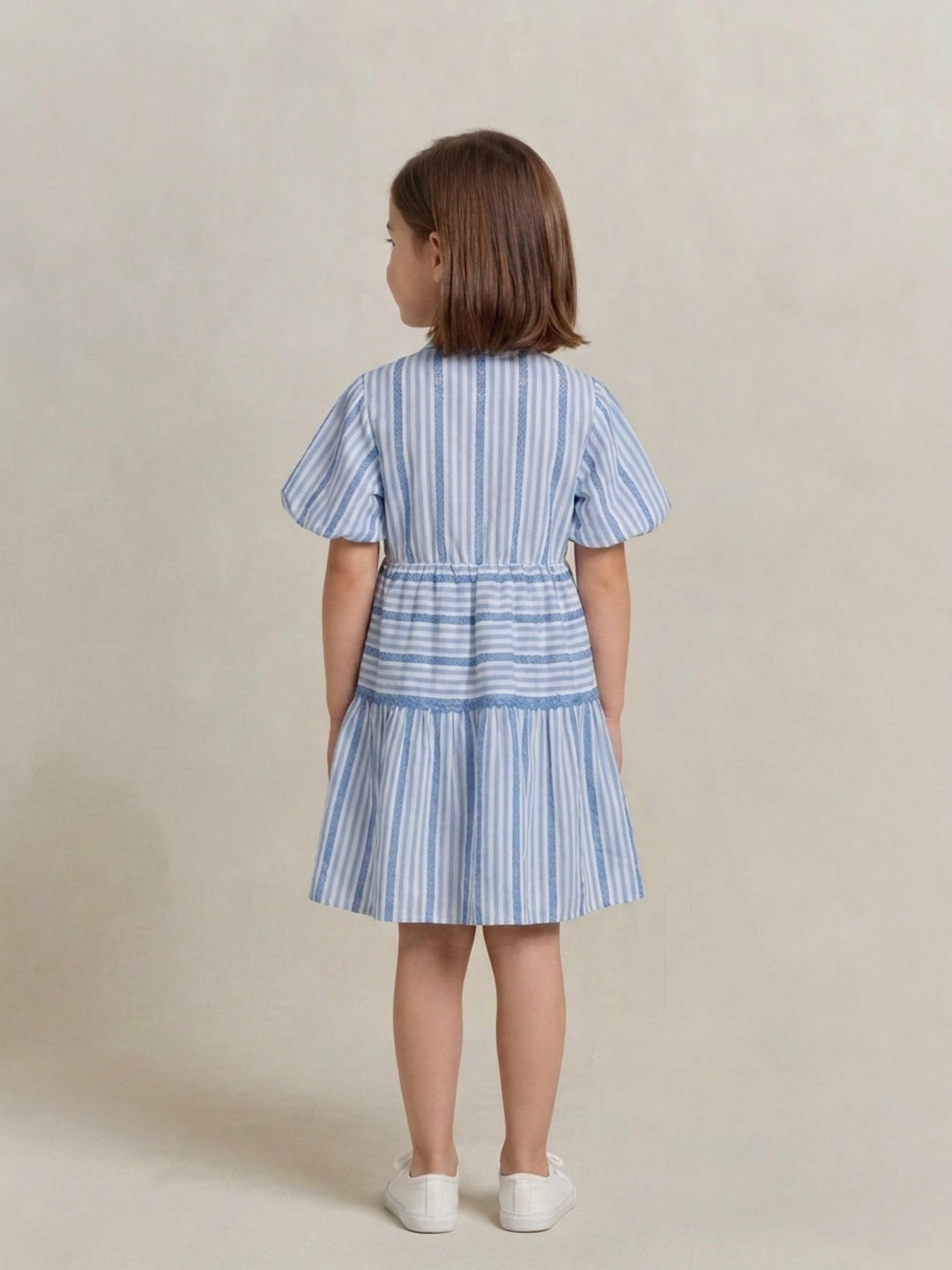 Elle Girls Blue Striped Fit & Flare Dress