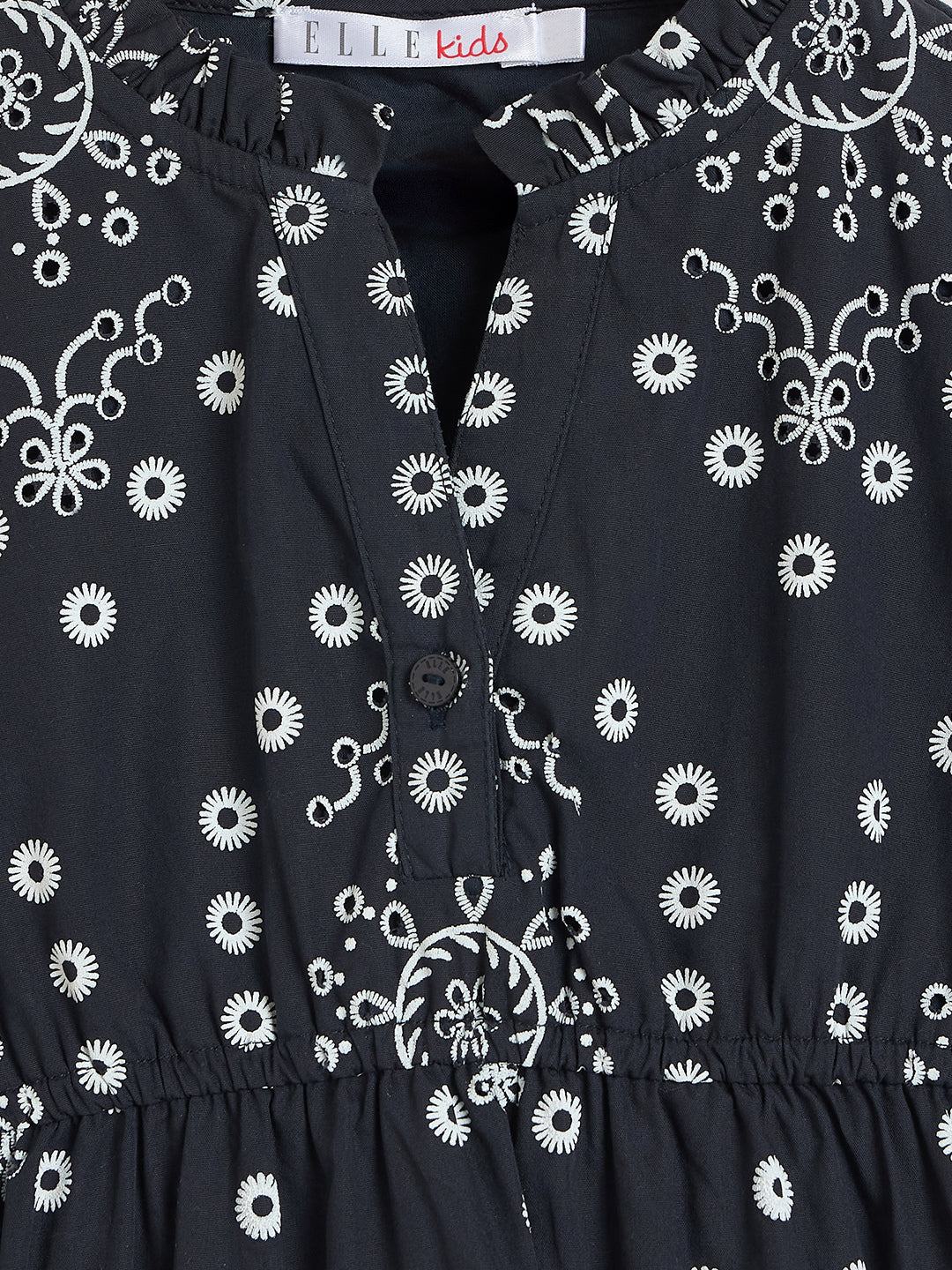 ELLE Girls Black Printed Midi Dress