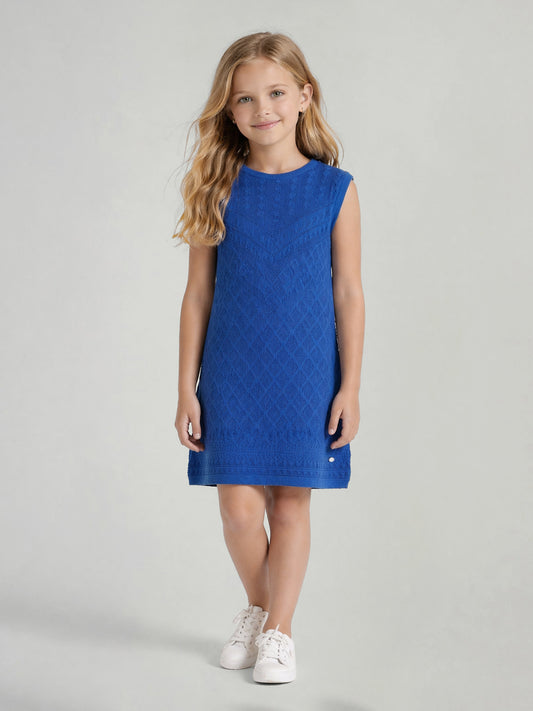 Elle Blue Cotton Knitted Girls Dress