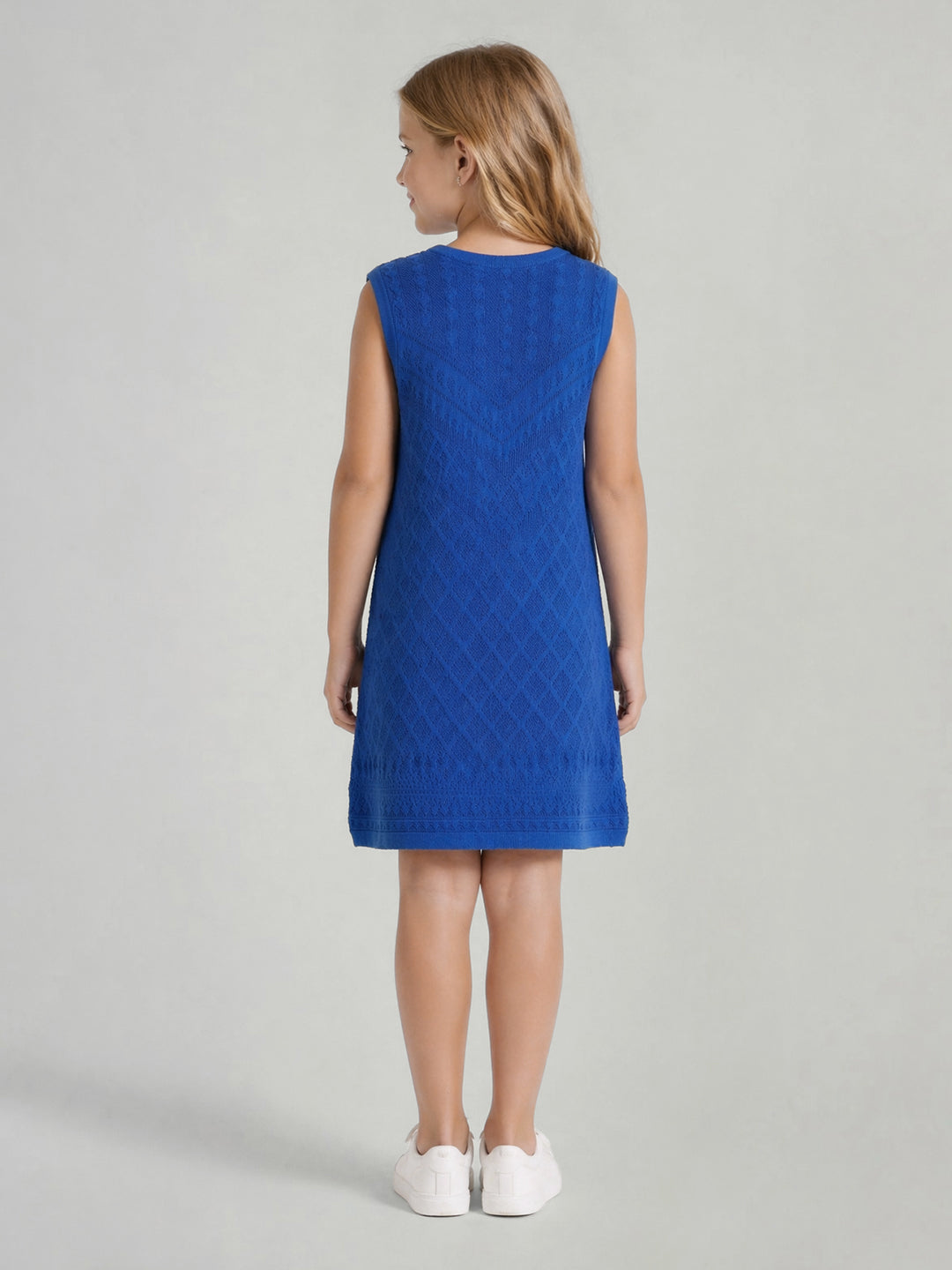 Elle Blue Cotton Knitted Girls Dress