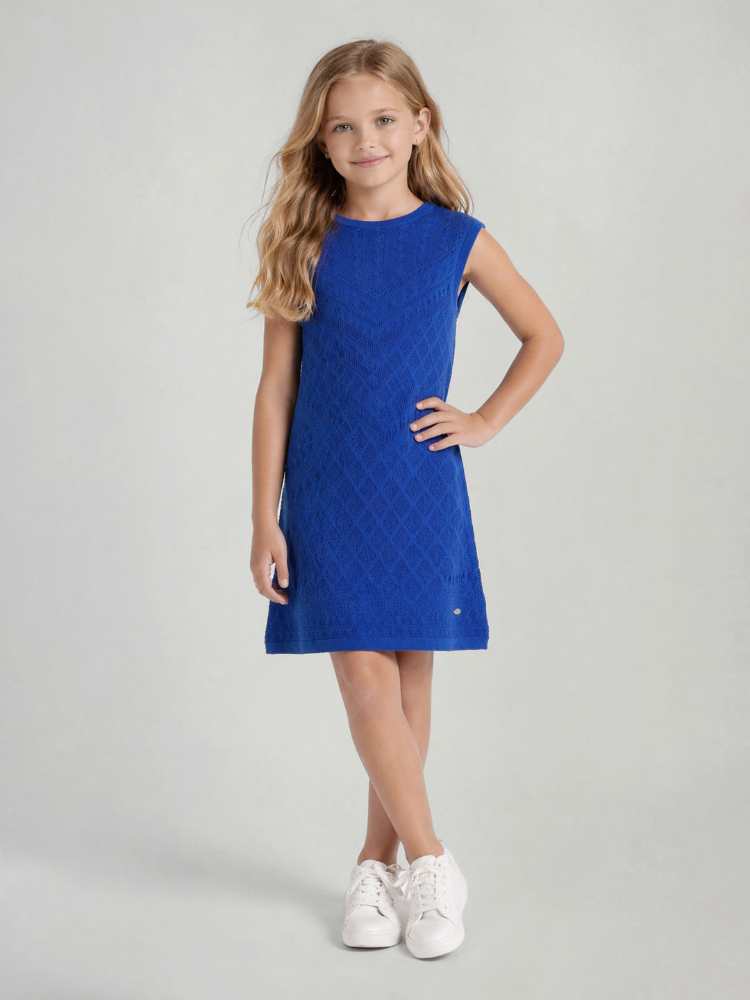 Elle Blue Cotton Knitted Girls Dress