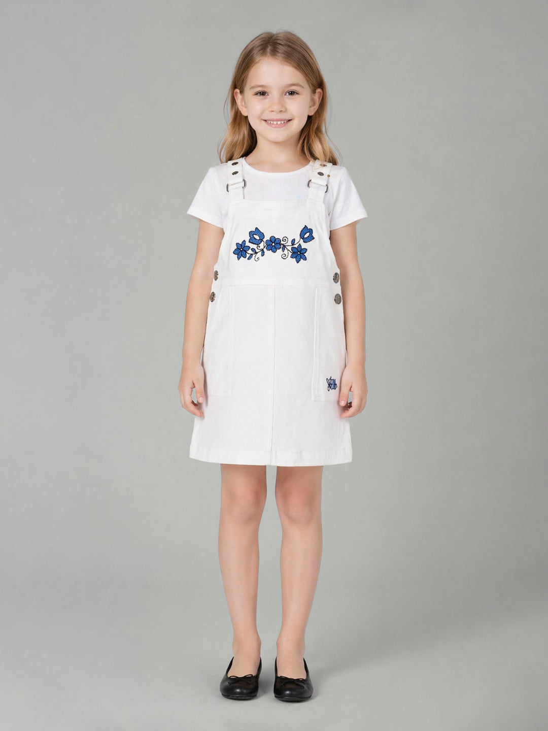 Elle Girls White Printed Regular Fit Dress