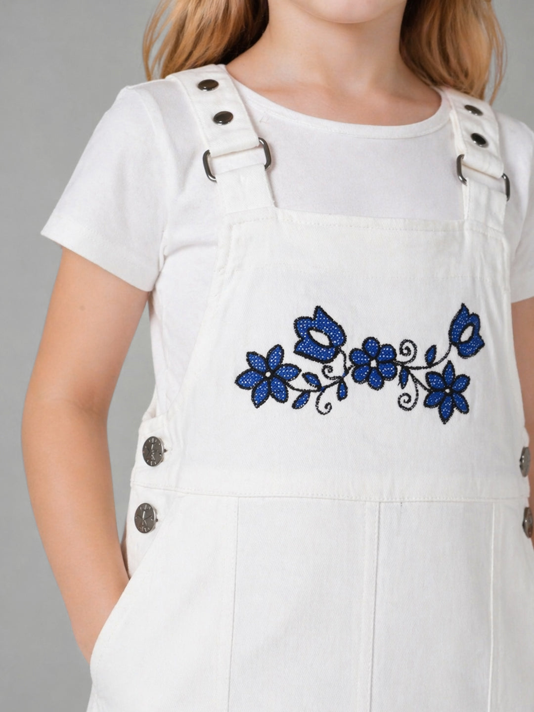 Elle Girls White Printed Regular Fit Dress