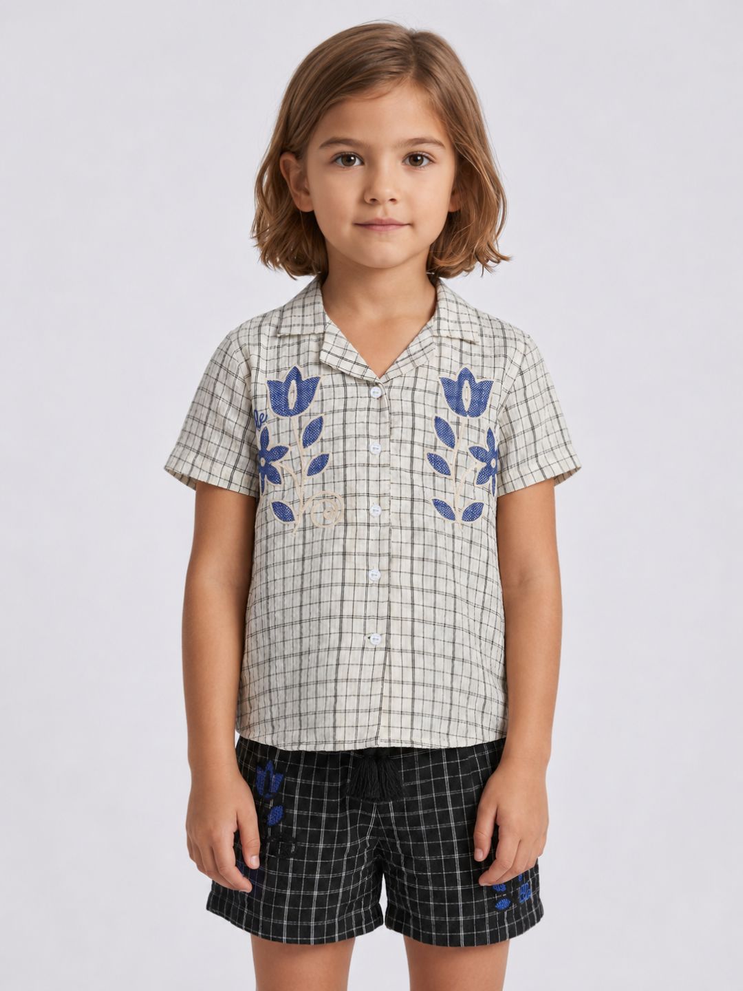 Elle Girls White Checked Regular Fit Pure Cotton Top