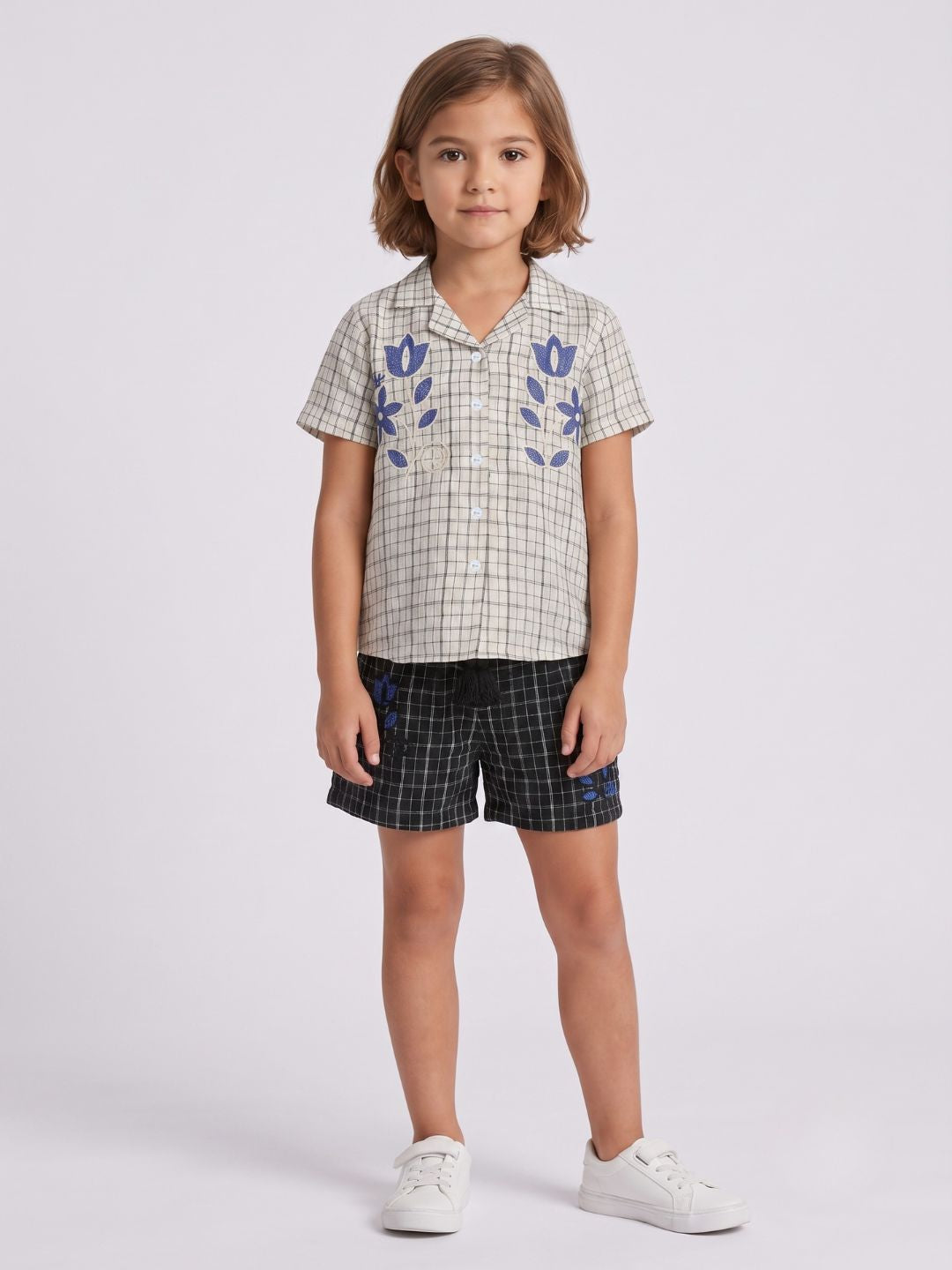 Elle Girls White Checked Regular Fit Pure Cotton Top