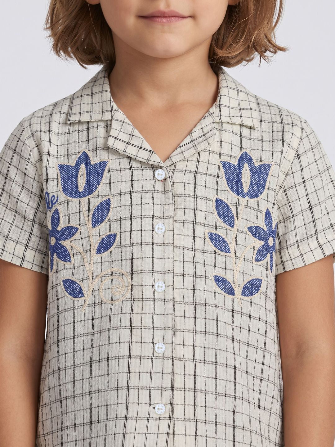 Elle Girls White Checked Regular Fit Pure Cotton Top