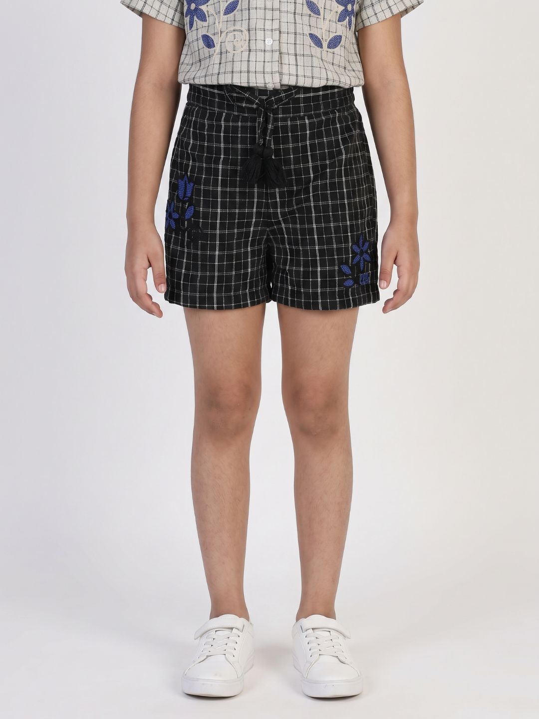 Elle Girls Black Checked Regular Fit Pure Cotton Shorts