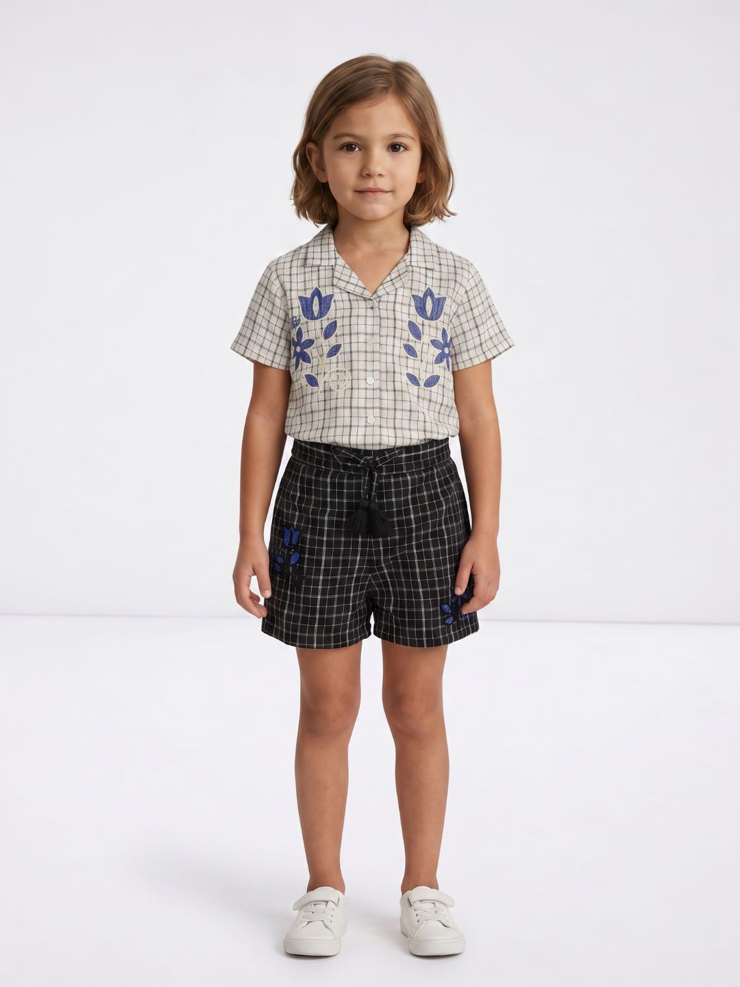 Elle Girls Black Checked Regular Fit Pure Cotton Shorts