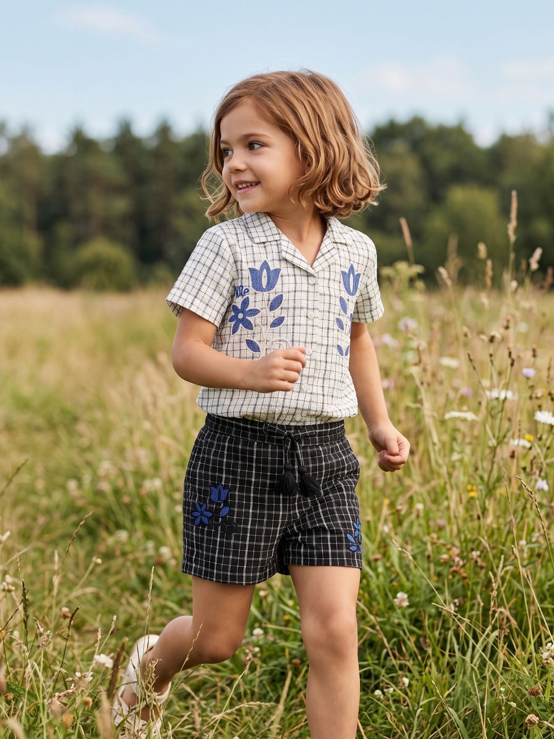 Elle Girls Black Checked Regular Fit Pure Cotton Shorts