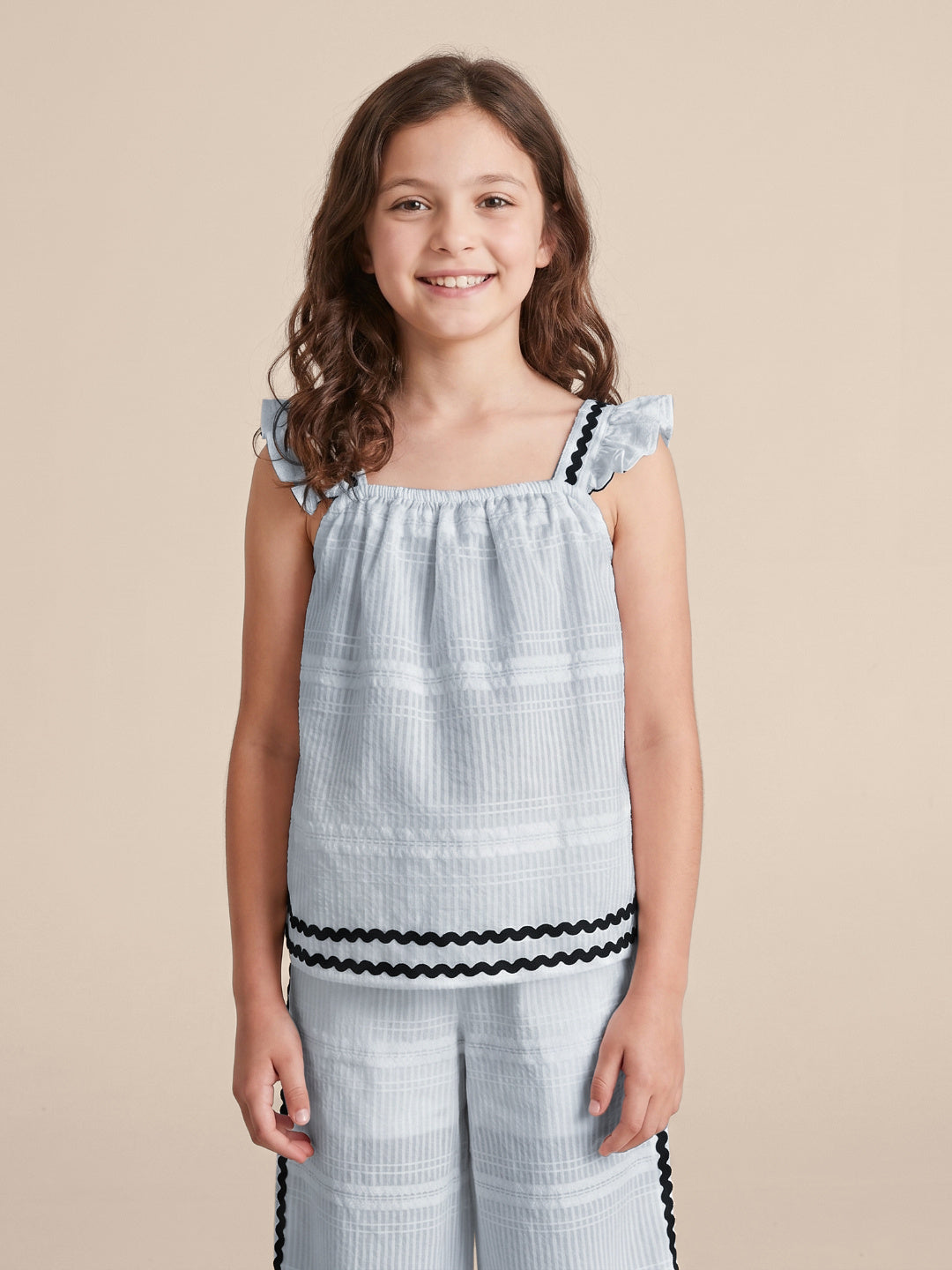 Elle White Flared Striped Girls Top