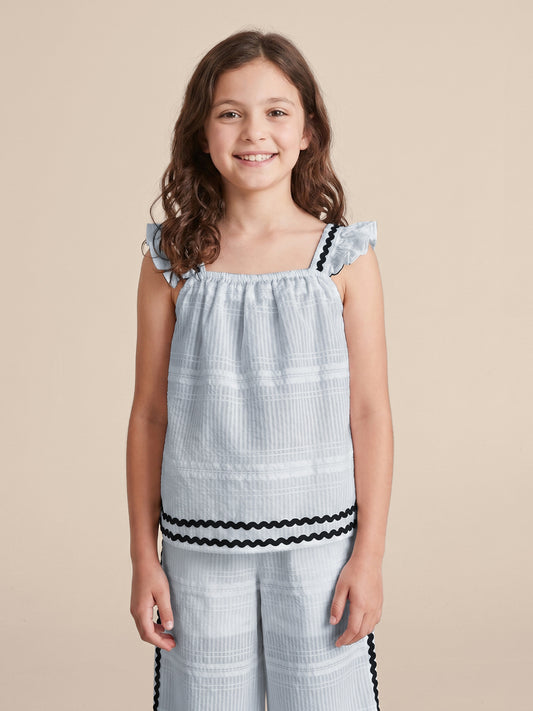 Elle White Flared Striped Girls Top