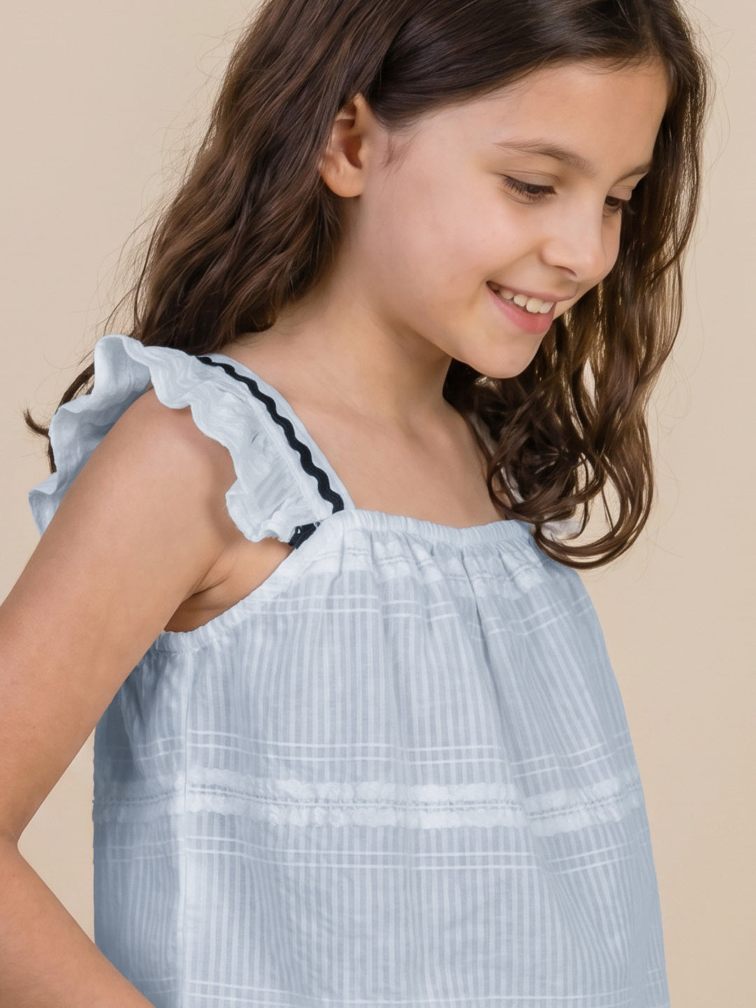 Elle White Flared Striped Girls Top