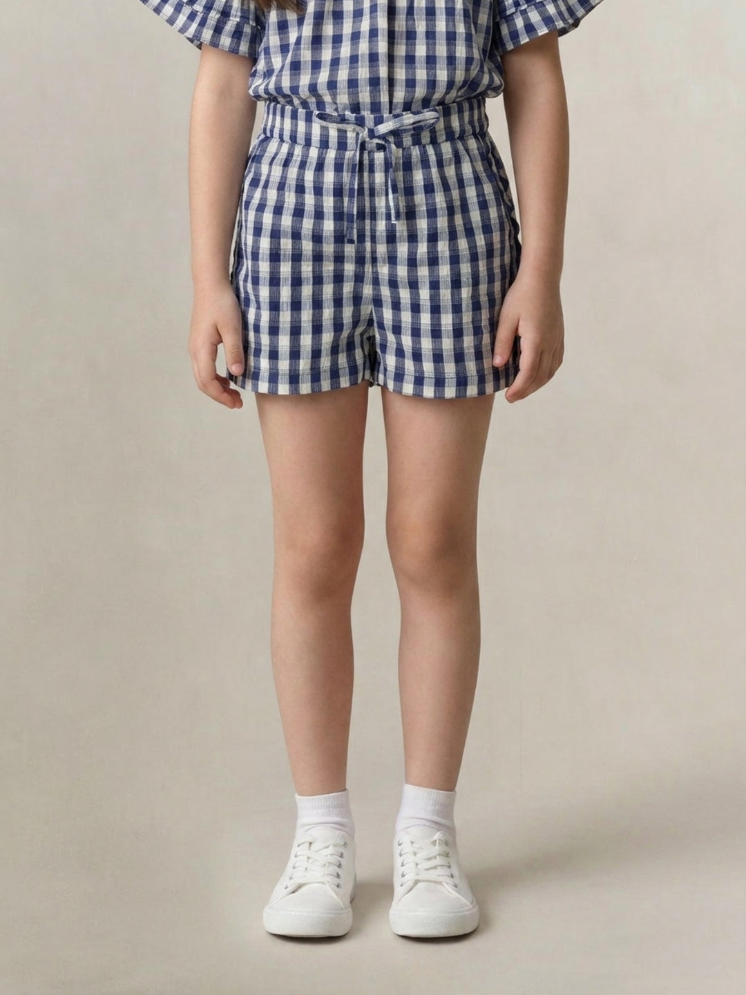 Elle Girls Blue Checked Regular Fit Shorts